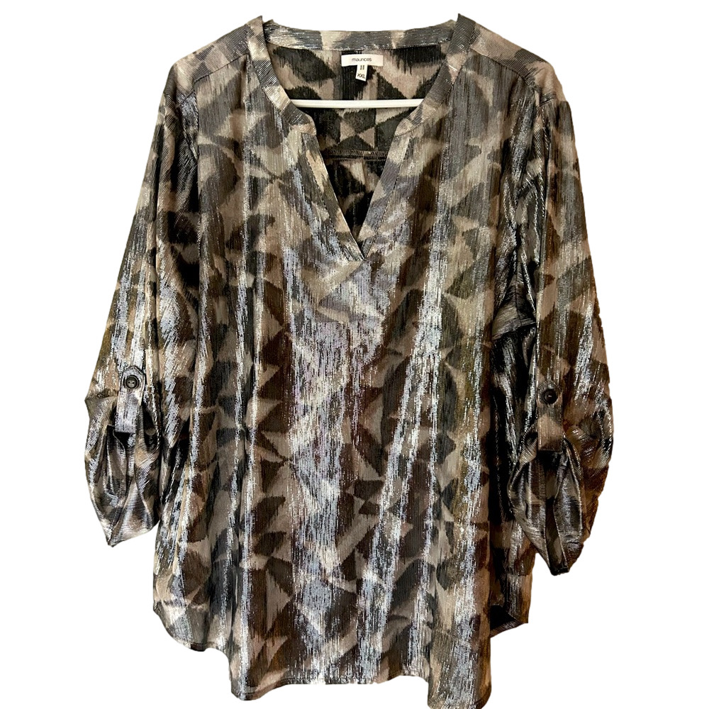 Maurices Grey/Silver Metallic V-Neck Tunic Top Size XXL